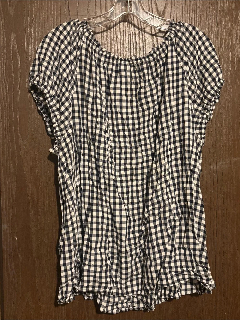 Old Navy Black and White Gingham Peasant Blouse